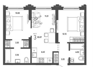 Продается 3-ком. квартира, 55.1 м2, Новосибирск