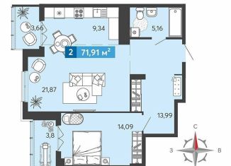 Продается 1-комнатная квартира, 71.9 м2, Пензенская область, Прибрежный бульвар, 5