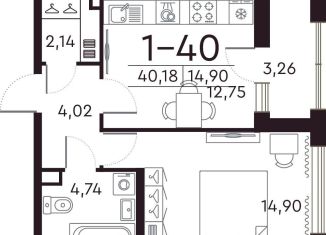 Продажа 1-комнатной квартиры, 38.6 м2, Санкт-Петербург, Петровский проспект, 22к2, ЖК Фамилия