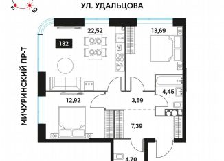 Продам 3-ком. квартиру, 69.3 м2, Москва, Мичуринский проспект, вл45, метро Мичуринский проспект