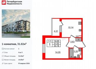 Продам 1-ком. квартиру, 31 м2, Санкт-Петербург, муниципальный округ Пулковский Меридиан