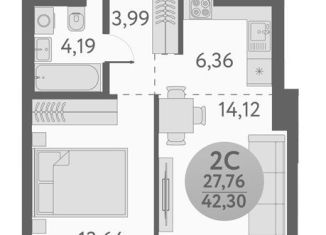 2-комнатная квартира на продажу, 42.3 м2, Новосибирск, метро Площадь Маркса