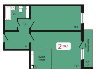 Продаю 1-ком. квартиру, 58.1 м2, Красноярск, жилой комплекс КБС. Берег, 5.2, Свердловский район