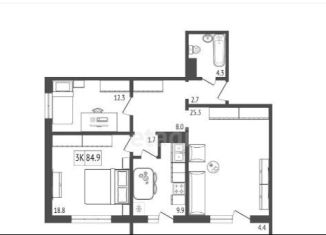 Продам 3-комнатную квартиру, 84.9 м2, Красноярский край, Вербная улица, 3