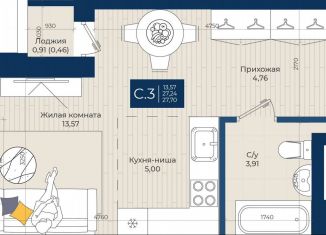 Продаю квартиру студию, 27.7 м2, Татарстан, улица Николая Ершова, 54