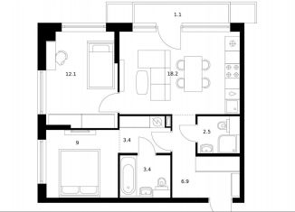 Продам 2-комнатную квартиру, 56.6 м2, Москва, район Кунцево, улица Ивана Франко, 20к2