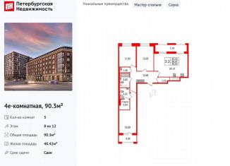 Продажа трехкомнатной квартиры, 90.3 м2, Санкт-Петербург, Уральская улица, 23, Уральская улица