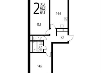 Продажа двухкомнатной квартиры, 64.1 м2, Москва, СНТ Родник, 203