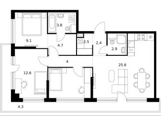 Продам 3-ком. квартиру, 82.3 м2, Москва, район Кунцево