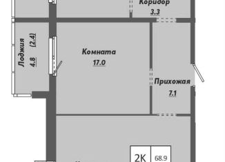 Продажа 2-комнатной квартиры, 68.9 м2, Новосибирск, улица Объединения, 28, метро Заельцовская