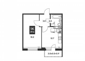 1-комнатная квартира на продажу, 39.6 м2, Краснодар, улица им. Мурата Ахеджака, 12к10