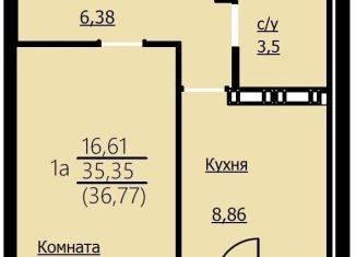 1-комнатная квартира на продажу, 36.8 м2, Ярославль, Красноборская улица, 32А, ЖК Алые Паруса