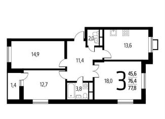 Продажа 3-ком. квартиры, 77.8 м2, деревня Десна, СНТ Родник, 203