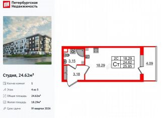 Квартира на продажу студия, 24.6 м2, Санкт-Петербург, Московский район