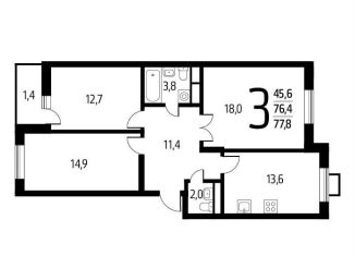 Продается 3-ком. квартира, 77.8 м2, деревня Десна, СНТ Родник, 203