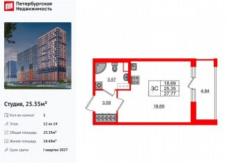 Квартира на продажу студия, 25.4 м2, деревня Новосаратовка