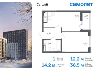 Продается 1-комнатная квартира, 36.5 м2, Санкт-Петербург, жилой комплекс Сандэй, 7.2