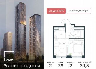 Продам 2-ком. квартиру, 34.8 м2, Москва, жилой комплекс Левел Звенигородская, к2, метро Хорошёвская