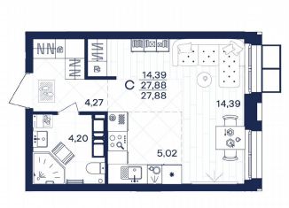 Однокомнатная квартира на продажу, 27.9 м2, Тула