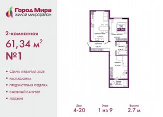 Продажа 2-комнатной квартиры, 61.3 м2, Симферополь, ЖК Город Мира