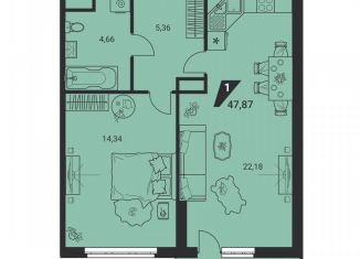 Продам 1-комнатную квартиру, 47.9 м2, Екатеринбург, улица Громова, 26, ЖК Миллениум