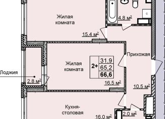 Двухкомнатная квартира на продажу, 66.6 м2, Нижний Новгород, жилой комплекс Цветы-2, 10, ЖК Цветы-2