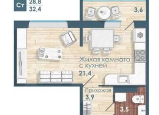 Квартира на продажу студия, 32.4 м2, Новосибирская область, Спортивная улица, 31