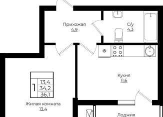 Продается 1-комнатная квартира, 36.1 м2, Краснодар, ЖК Европа-Сити