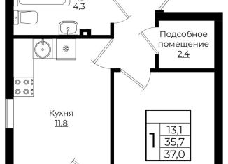 Продам 1-ком. квартиру, 37 м2, Краснодар, ЖК Европа-Сити