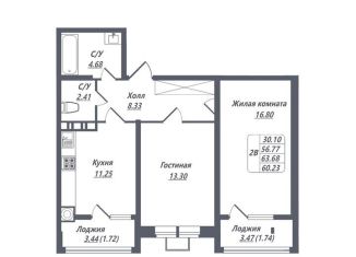 2-комнатная квартира на продажу, 60.2 м2, Ессентуки
