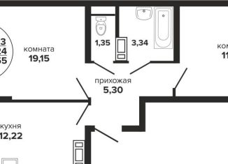 2-комнатная квартира на продажу, 56.6 м2, Краснодар, микрорайон Завод Радиоизмерительных Приборов, Российская улица, 257/7лит1