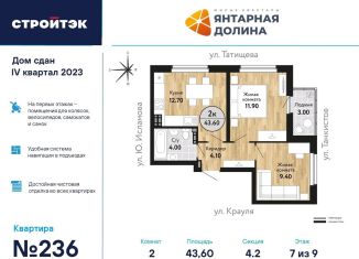 Продается двухкомнатная квартира, 44.4 м2, Екатеринбург, ЖК Янтарная Долина, улица Крауля, 170А