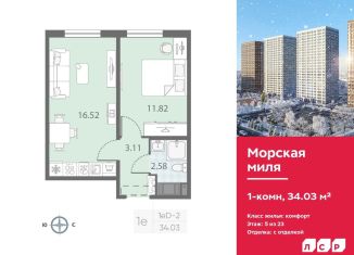 1-комнатная квартира на продажу, 34 м2, Санкт-Петербург, метро Автово