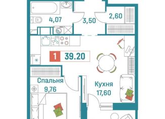 1-ком. квартира на продажу, 39.2 м2, Мурино, ЖК Графика