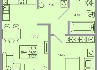 Продается 1-комнатная квартира, 34.4 м2, Ленинградская область