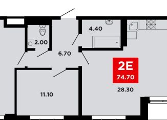 Продажа двухкомнатной квартиры, 74.7 м2, Краснодар, улица им. Мурата Ахеджака, 12к10, Прикубанский округ