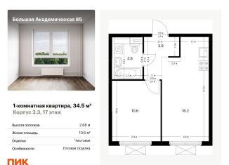 Однокомнатная квартира на продажу, 34.5 м2, Москва, жилой комплекс Большая Академическая 85, к3.3, станция Лихоборы