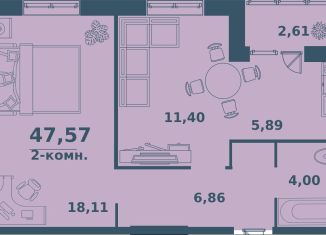 Продажа двухкомнатной квартиры, 47.6 м2, Ульяновск, ЖК Юность, жилой комплекс Юность, 3