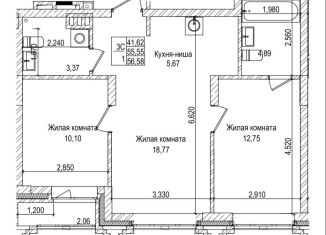 Продам двухкомнатную квартиру, 56 м2, Новосибирск, Фабричная улица, 65/3, Железнодорожный район