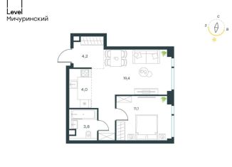 Продажа двухкомнатной квартиры, 42.5 м2, Москва, жилой комплекс Левел Мичуринский, к5