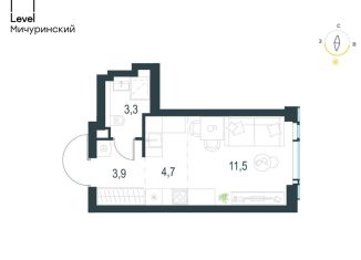 Квартира на продажу студия, 23.4 м2, Москва, метро Мичуринский проспект, жилой комплекс Левел Мичуринский, к3