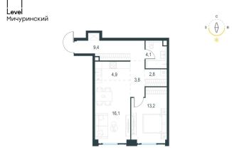Продается 2-комнатная квартира, 54.3 м2, Москва, жилой комплекс Левел Мичуринский, к1, метро Аминьевская