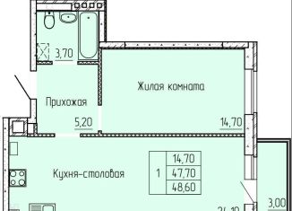 Продаю однокомнатную квартиру, 48.6 м2, Батайск