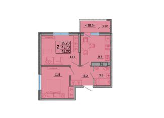 Продается 2-комнатная квартира, 44.8 м2, Краснодарский край, улица Герцена, 3Ак1