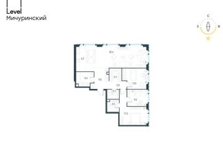4-комнатная квартира на продажу, 113.7 м2, Москва, жилой комплекс Левел Мичуринский, к3