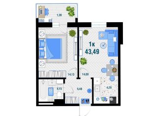 Продажа 1-комнатной квартиры, 43.5 м2, аул Новая Адыгея