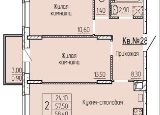 Продам двухкомнатную квартиру, 58.7 м2, Батайск, ЖК Прибрежный