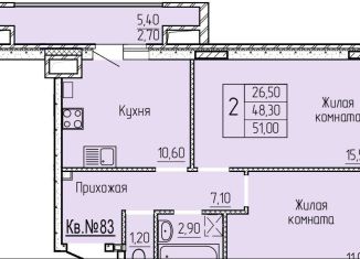 Продажа 2-комнатной квартиры, 51.5 м2, Батайск, ЖК Прибрежный