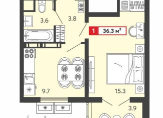 Продам 1-комнатную квартиру, 36.3 м2, село Засечное, ЖК Радужные Дворы, Алая улица, с74