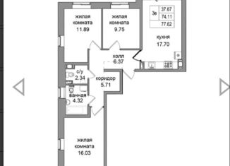 Продажа трехкомнатной квартиры, 77.6 м2, посёлок Парголово, Заречная улица, 36с1, ЖК Северная Долина